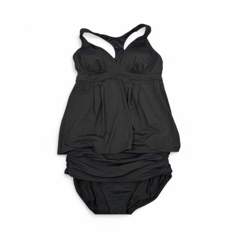 Draper James Lands End Women's Tankini Swim Suit Black Size 16 Racer Back